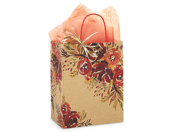 Romantic Blooms Paper Shopping Bag Cub 8x4.75x10", 250 Pack