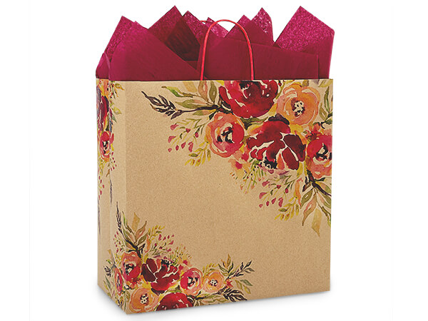 Romantic Blooms Paper Shopping Bag Filly 13x7x13", 200 Pack
