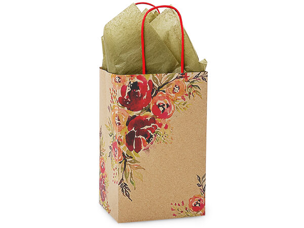 Romantic Blooms Paper Shopping Bag Rose 5.25x3.50x8.25", 25 Pack