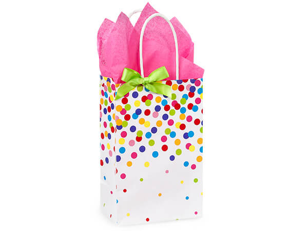 Rainbow Confetti Paper Shopping Bags, Rose 5.25x3.5x8.25", 25 Pack