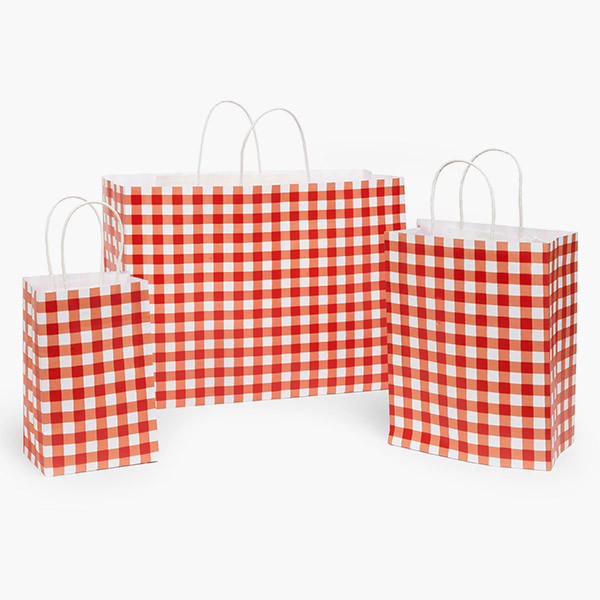 Red Gingham Paper Gift Bag Assortment, 125 Pack
