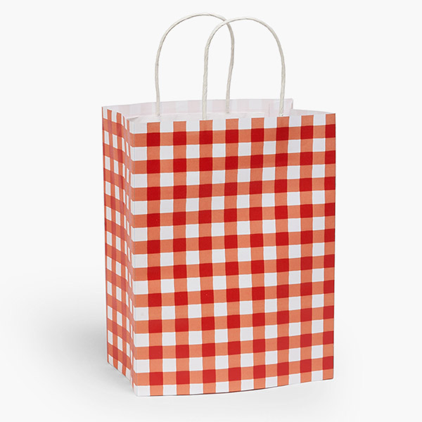 Red Gingham Paper Gift Bag, Cub 8x4.75x10.25", 250 Pack