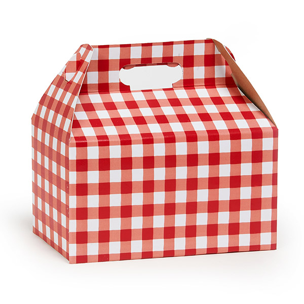 Red Gingham Gable Box, 9.5x5x5", 6 Pack