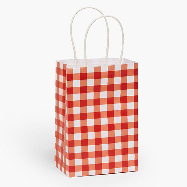 Red Gingham Paper Gift Bag,  Rose 5.25x3.25x8.25", 25 Pack