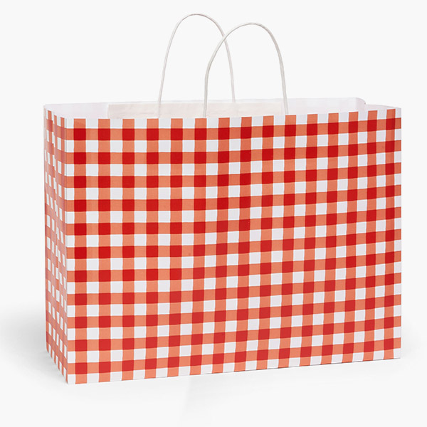 Red Gingham Paper Gift Bag, Vogue 16x6x12", 25 Pack