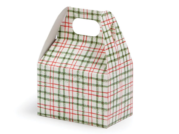 Red and Green Plaid Mini Gable Box, 4x2.5x2.5", 6 Pack