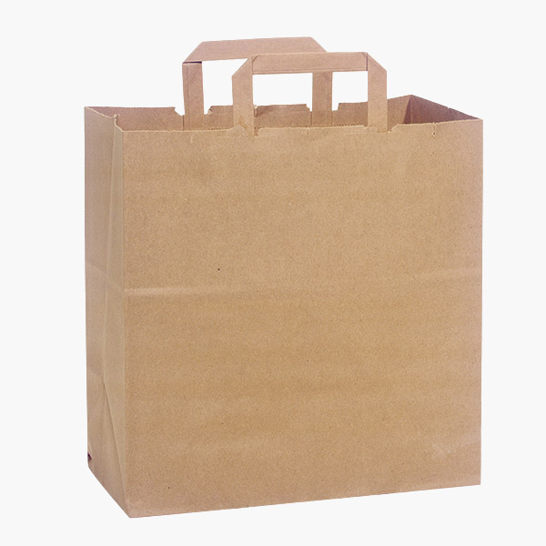 Recycled Kraft Paper Bags, Market 12x6.5x14",300 Pack, Flat Handle