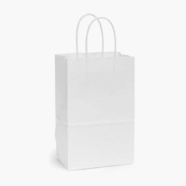 White Kraft Paper Shopping Bags, Rose 5.25x3.5x8.25", 100 Pack