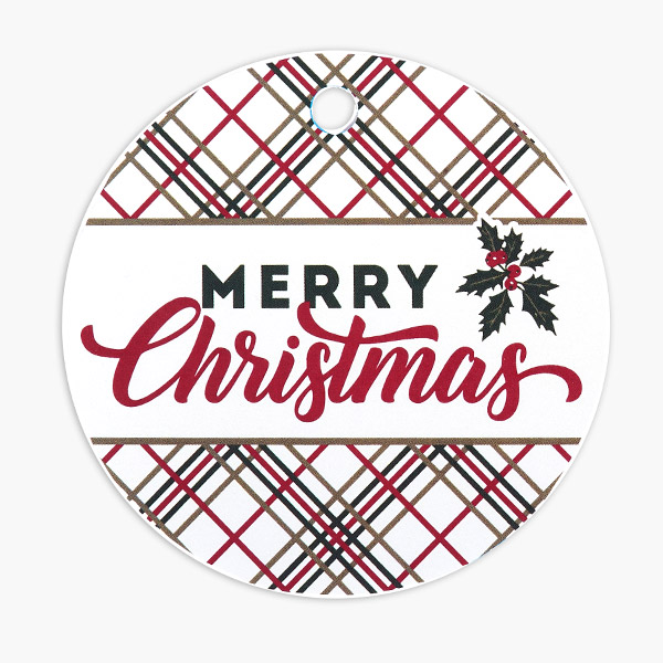 Holiday Plaid Round Gloss Gift Tag, 3" Circle, 50 Pack