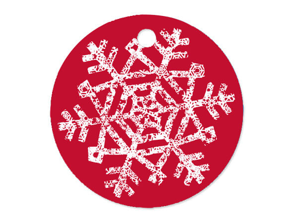 Red Snowflake Round Printed Gift Tags, 3" Circle, 50 Pack