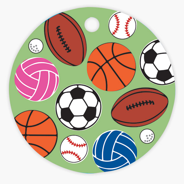 Sports Balls Round Gloss Gift Tag, 3" Circle, 50 Pack