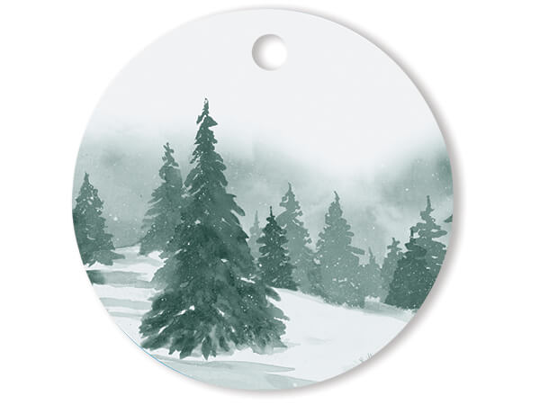 *Winter Pines Round Printed Gift Tags, 3" Circle, 50 Pack