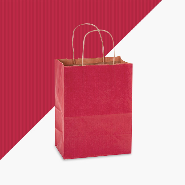 Really Red Shadow Stripe Kraft Bag, Cub 8x4.75x10.5", 100 Pack