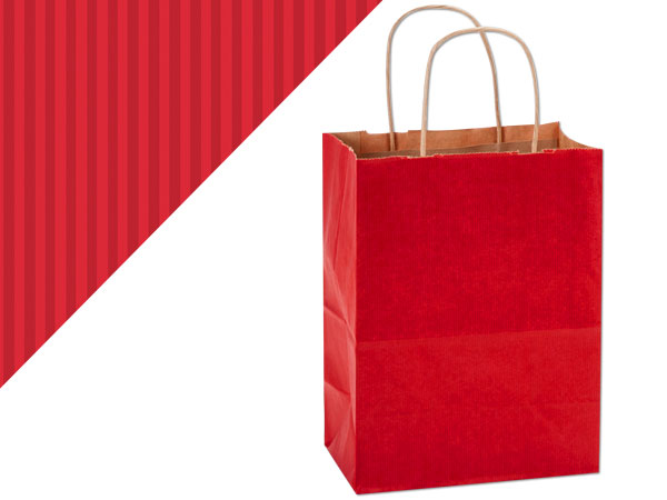 Really Red Shadow Stripe Kraft Bags Cub 8x4.75x10.5", 25 Pack