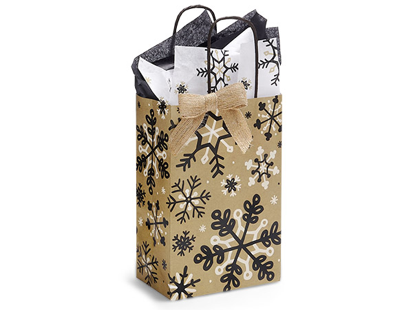 Rustic Snowflake Kraft Shopping Bag Rose 5.5x3.25x8.5", 250 Pack