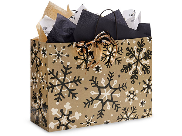 Rustic Snowflake Kraft Paper Bags, Vogue, 16x6x12", 250 Pack