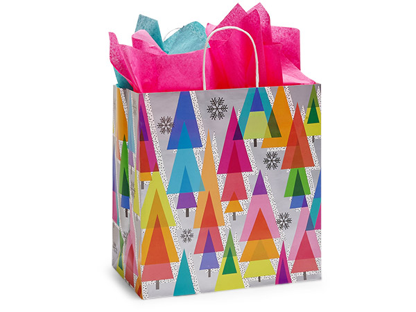 Retro Trees Paper Shopping Bag Filly 13x7x13", 25 Pack