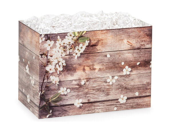 Rustic Wood Blossoms Basket Box, Small 6.75x4x5", 6 Pack