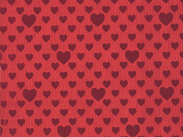 Red Foil Embossed Hearts Gift Wrap 24" x 833', Full Ream Roll