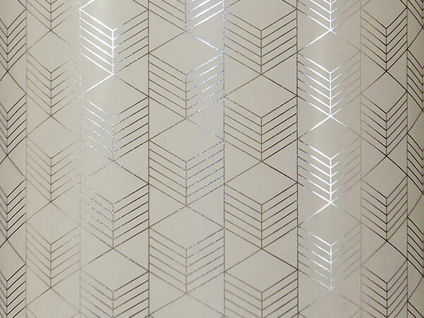 Metallic Silver Geometrics on White Gift Wrap, 30" x 833', Full Ream