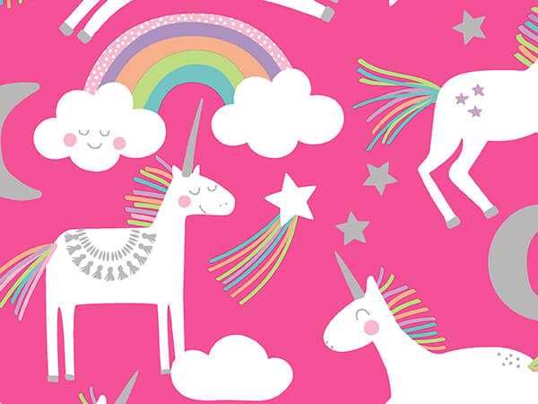 Unicorns On Pink Wrapping Paper 24" x 833', Full Ream Roll