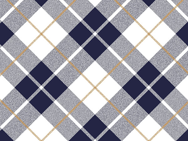 Navy and Gold Plaid Wrapping Paper 30" x 833', Full Ream Roll