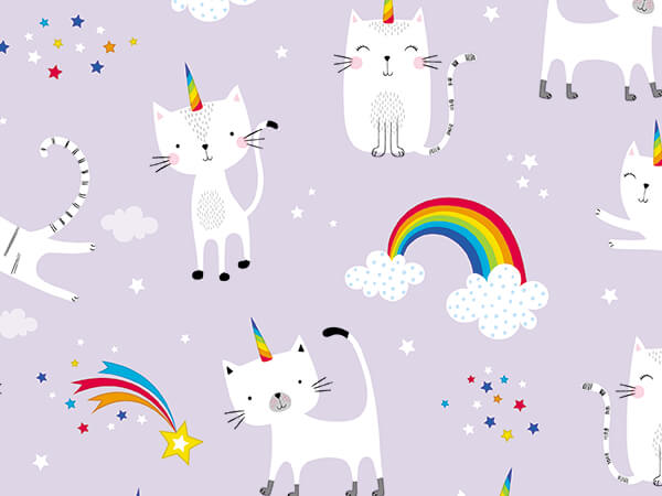 Rainbow Kitty Wrapping Paper 30" x 417', Half Ream Roll