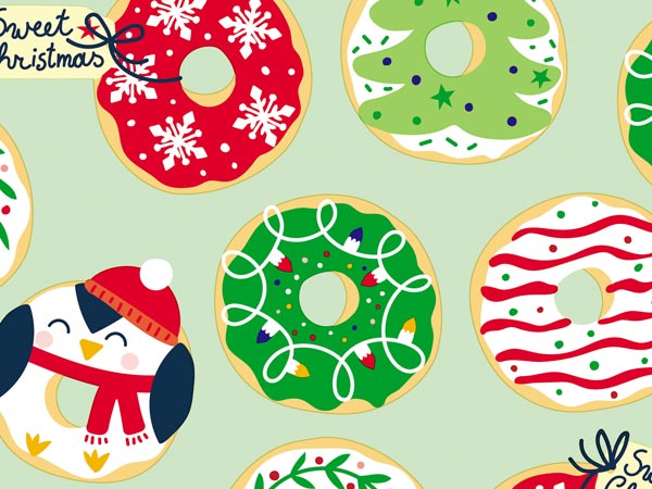 Holiday Donuts Wrapping Paper 24" x 417', Half Ream Roll