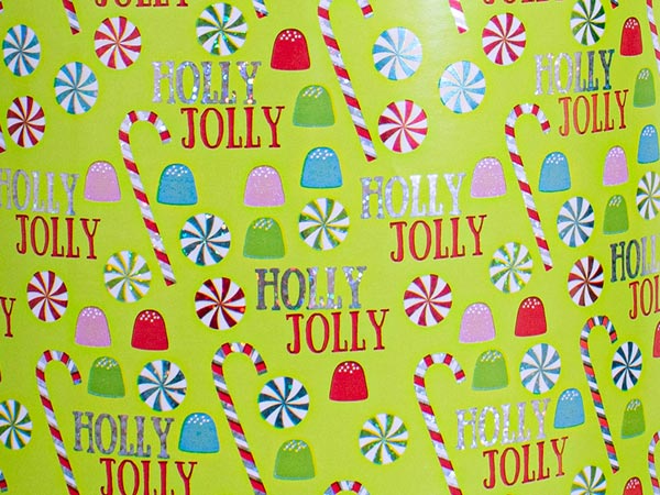 Holly Jolly Holiday Candy Metallize Gift Wrap, 24" x 833', Full Ream R