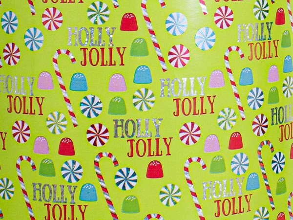 Holly Jolly Holiday Candy Metallize Gift Wrap, 26" x 833', Full Ream R