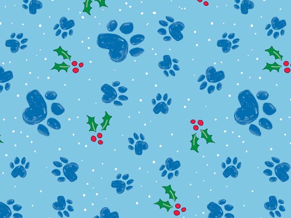 Pawprints and Holly Gift Wrap 30" x 833', Full Ream Roll