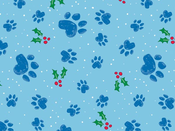Pawprints and Holly Gift Wrap 26" x 417', Half Ream Roll