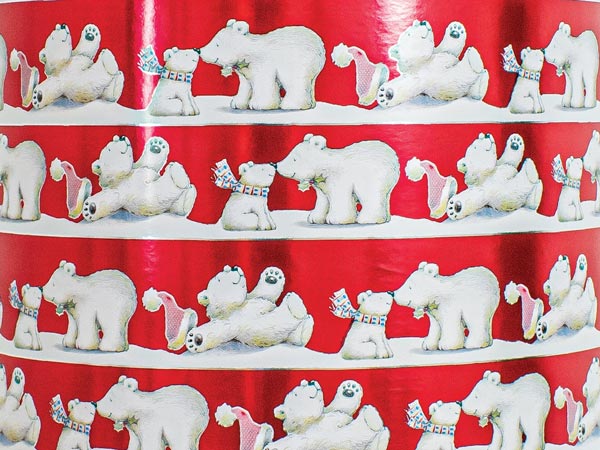 Frolicking Polar Bears Metallized Gift Wrap, 26" x 417', Half Ream Ro