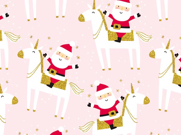 Santas Pink Unicorn Gift Wrap 24" x 833', Full Ream Roll