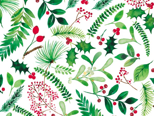 Watercolor Holly Wrapping Paper 24" x 833', Full Ream Roll