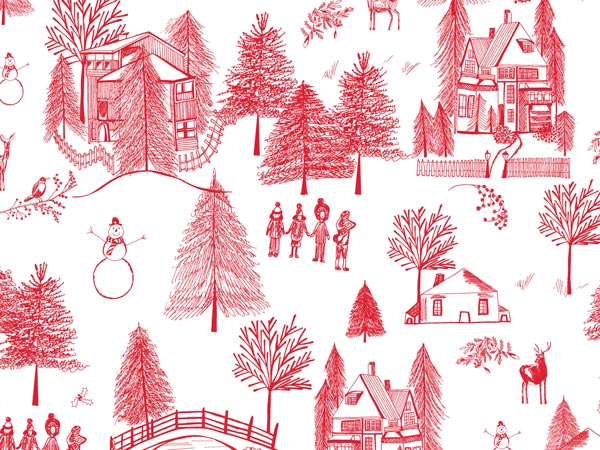 Red Wintertown Wrapping Paper 24" x 417', Half Ream Roll