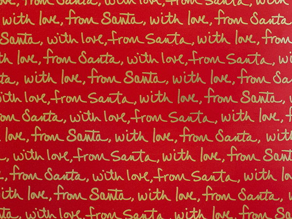 With Love From Santa Metallized Gift Wrap, 30"x417', Half Ream Roll