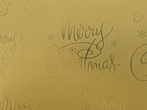 Gold Merry Christmas Metallized Gift Wrap, 30"x833', Full Ream Roll