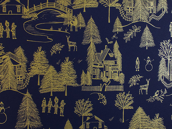 Navy & Gold Wintertown Wrapping Paper 30" x 417', Half Ream Roll