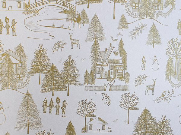 Gold Wintertown Wrapping Paper 24" x 417', Half Ream Roll