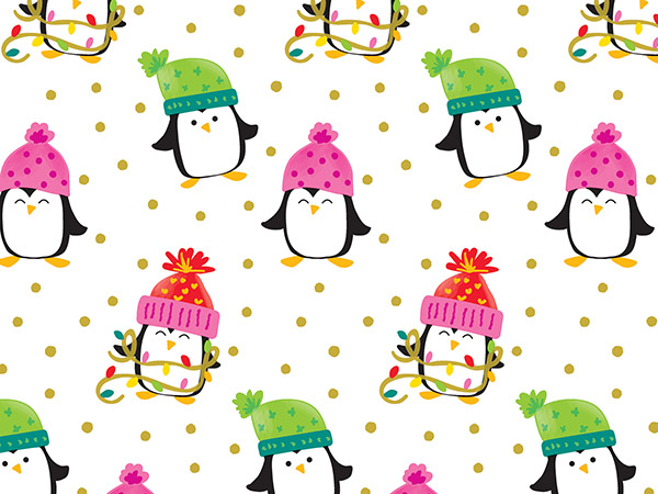 Penguins Wrapping Paper 30" x 417', Half Ream Roll