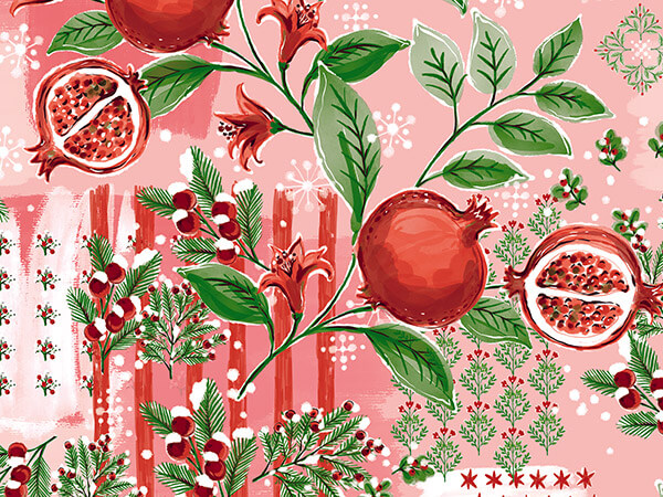 Winter Pomegranates Gift Wrap 26" x 833', Full Ream Roll