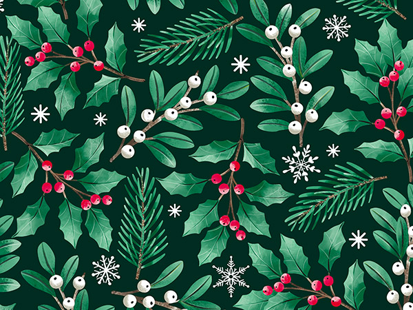Pinecones and Berries Gift Wrap 24" x 417', Half Ream Roll