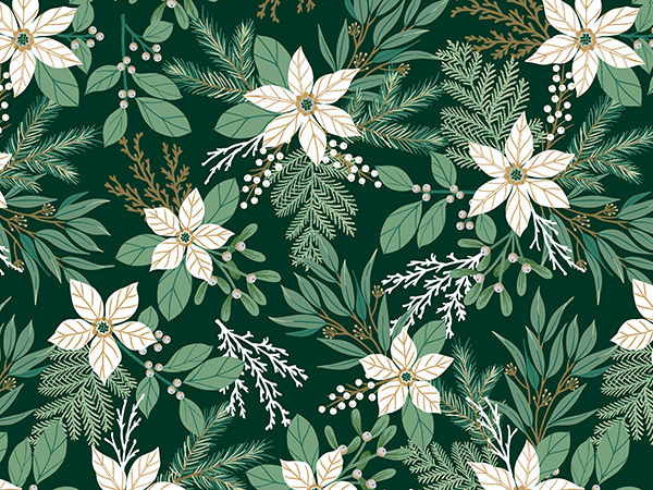 Winter White Floral Wrapping Paper 26" x 417', Half Ream Roll