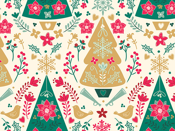 Christmas Motifs Wrapping Paper 30" x 833', Full Ream Roll