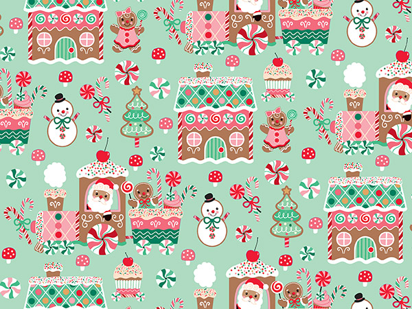 Gingerbread Town Wrapping Paper 24" x 833', Full Ream Roll