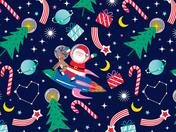 Spacey Santa Wrapping Paper 26" x 833', Full Ream Roll
