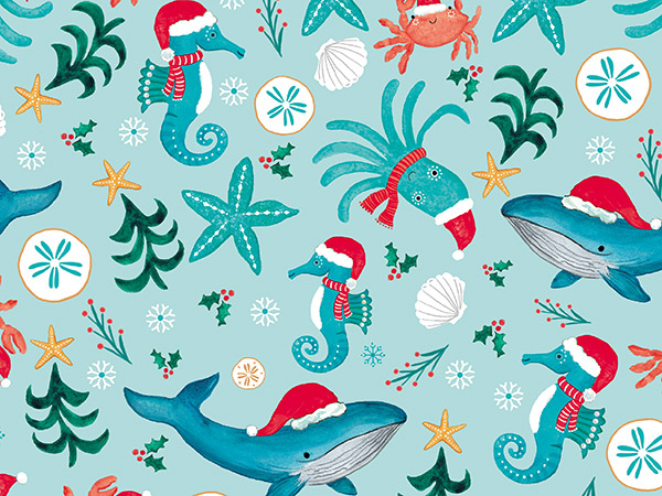 Christmas Under the Sea Gift Wrap 24" x 417', Half Ream Roll