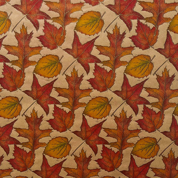 Leaves on Kraft Wrapping Paper 26" x 417', Half Ream Roll