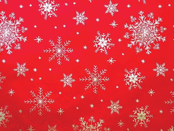 Red Winter Snowflakes Gift Wrap 26" x 833', Full Ream Roll